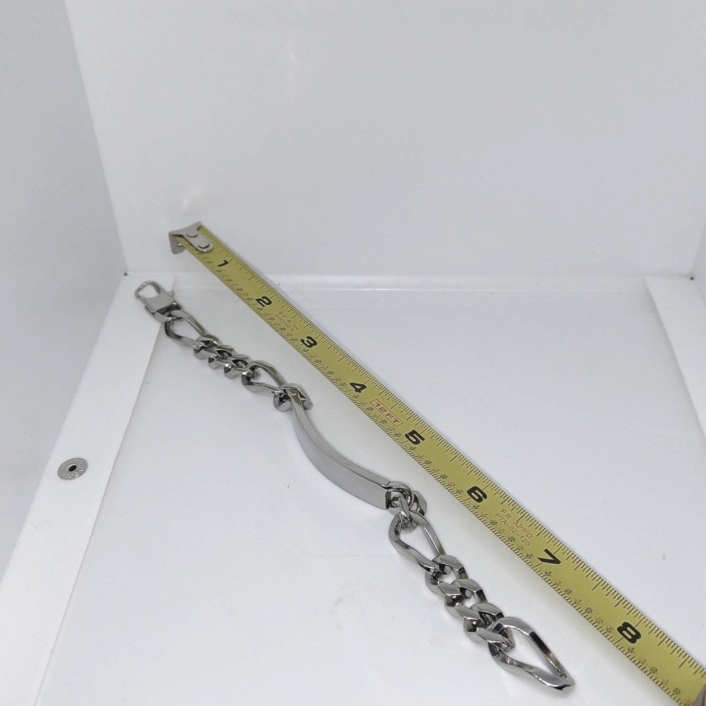 Rhona Sutton New York Silver Tone Figaro Chain ID Bracelet Boxed New No Tag - Picture 7 of 8